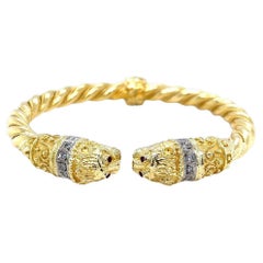Diamond Lion Head Gold Cuff Bracelet