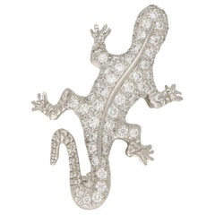 Diamond Lizard Brooch in Platinum, 1990s