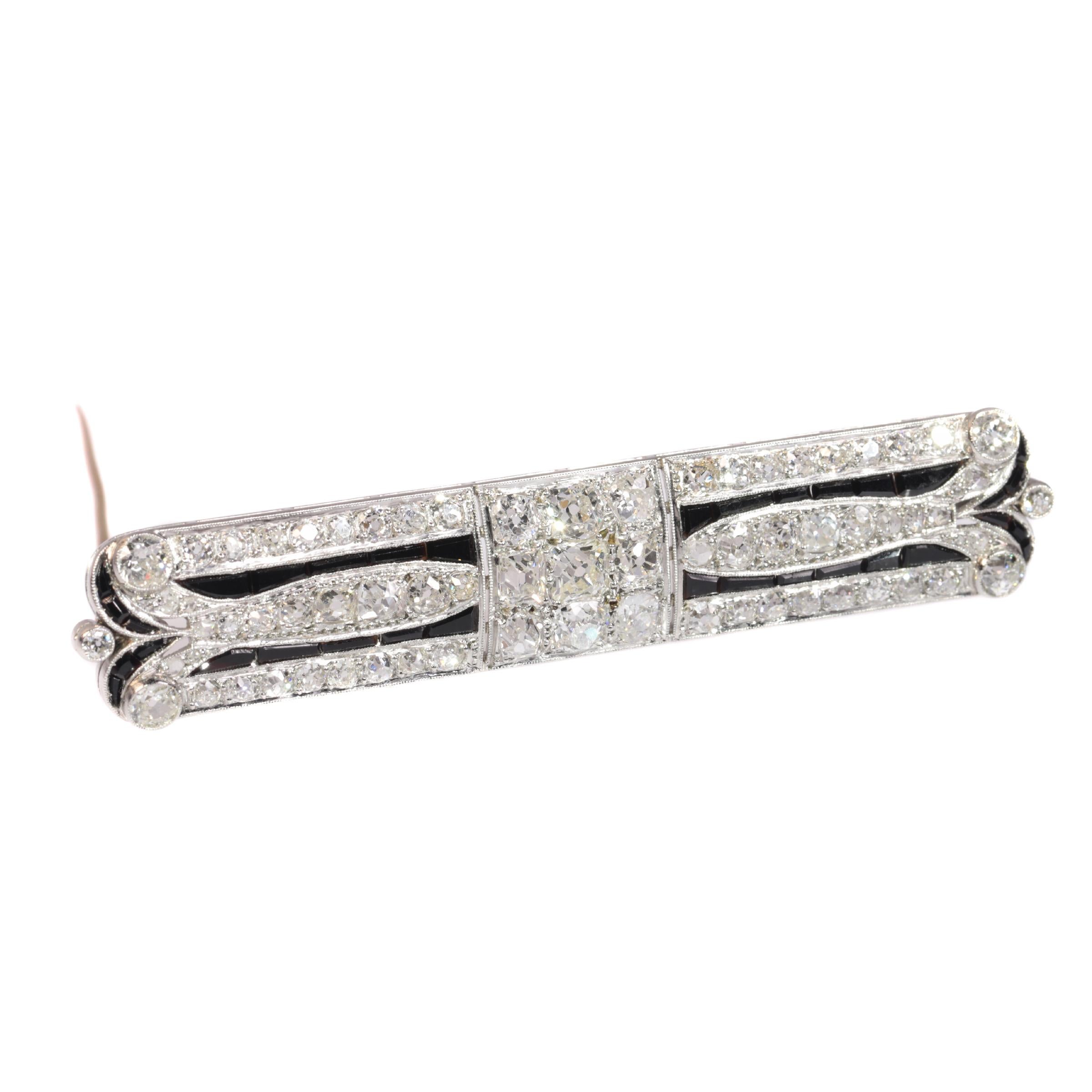Women's or Men's Diamond Loaded Strong Stylish Platinum Art Deco Brooch with over 7 crts Diamonds For Sale
