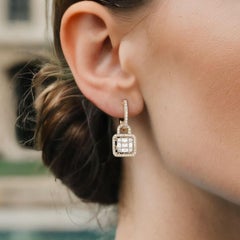 Diamond Lock 14K (or 18k upon request) Yellow Gold Charm Hoop Earrings