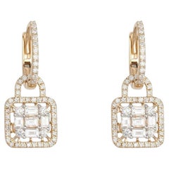 Diamond Lock 14K Yellow Gold Charm Hoop Earrings