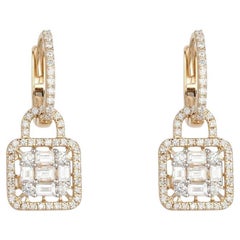 Diamond Lock 14K Yellow Gold Charm Hoop Earrings