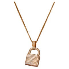Diamond Lock Necklace, White Gold