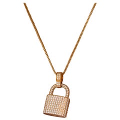 Diamond Lock Necklace, Yellow Gold