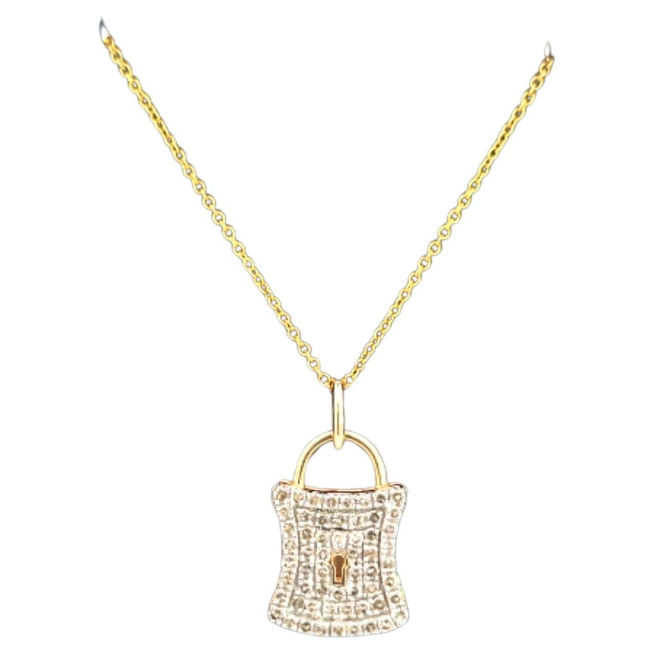 Diamond Lock Pendant 14 Karat Yellow Gold