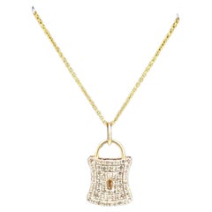 Diamond Lock Pendant 14 Karat Yellow Gold