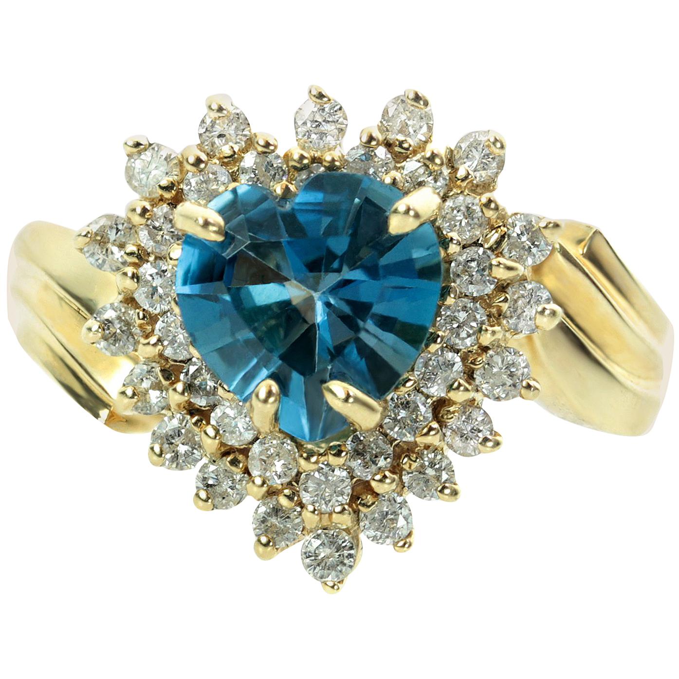Diamond London Blue Topaz Heart Yellow Gold Ring