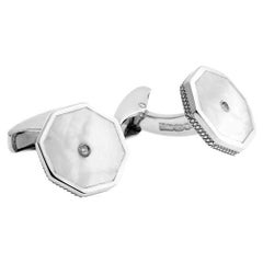 Diamond London Eye Cufflinks with White Mother of Pearl in Sterling Silver