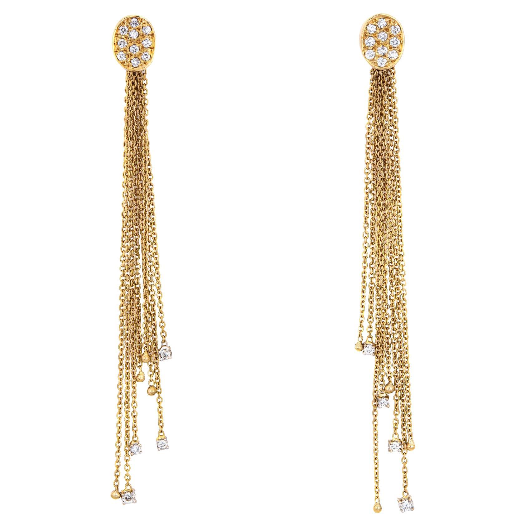 Diamond Long Fringe Earrings Vintage 14k Yellow Gold Drops Fine Jewelry