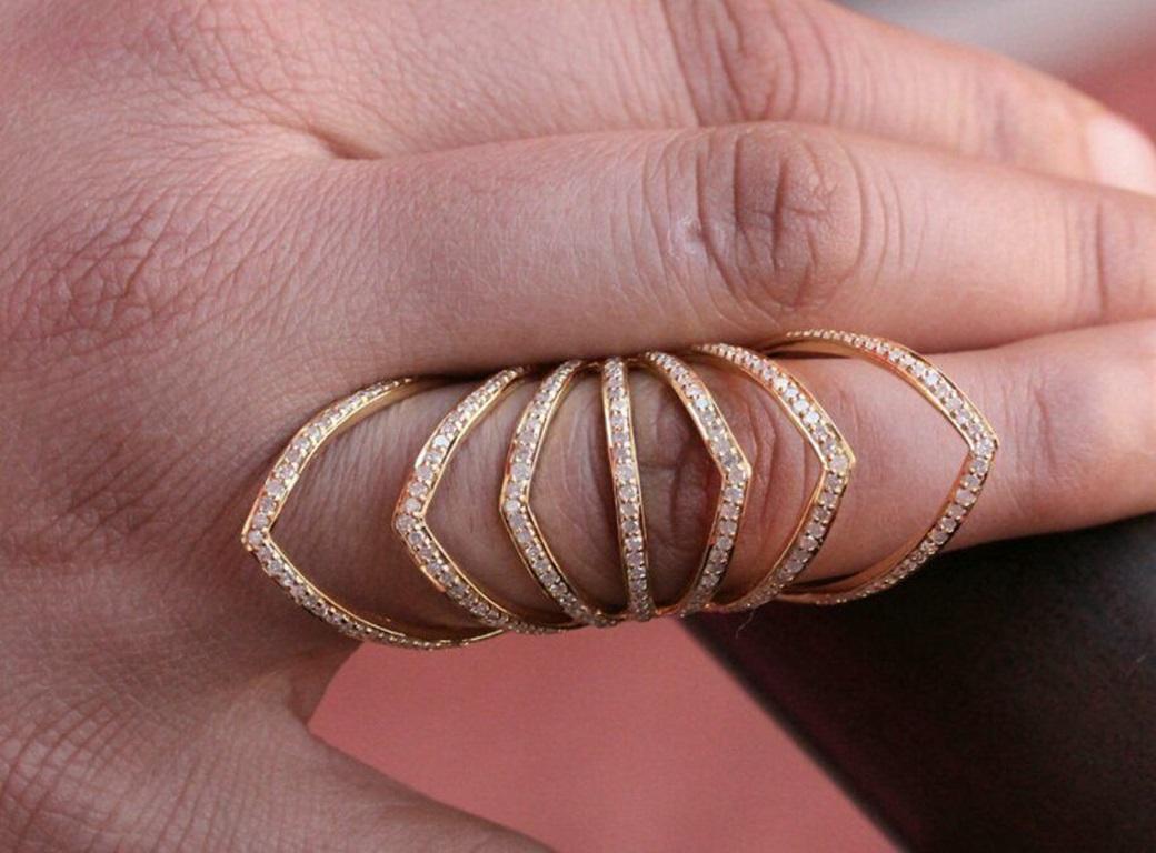 Taglio rotondo Anello lungo con diamante in oro 14k Gioielli da sposa a tutto dito in vendita