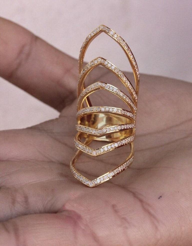 Anello lungo con diamante in oro 14k Gioielli da sposa a tutto dito In condizioni Nuovo in vendita a Chicago, IL