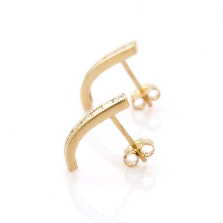 Diamond Long Stud Earrings Handcrafted in 14kt Solid Yellow Gold For Sale 2