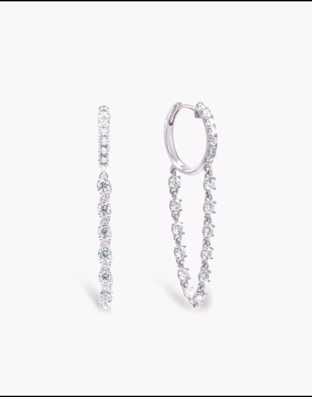 Art Deco Diamond Loop Chain Huggie Earrings 14k Solid Gold Earring Gift For Mom Sister For Sale