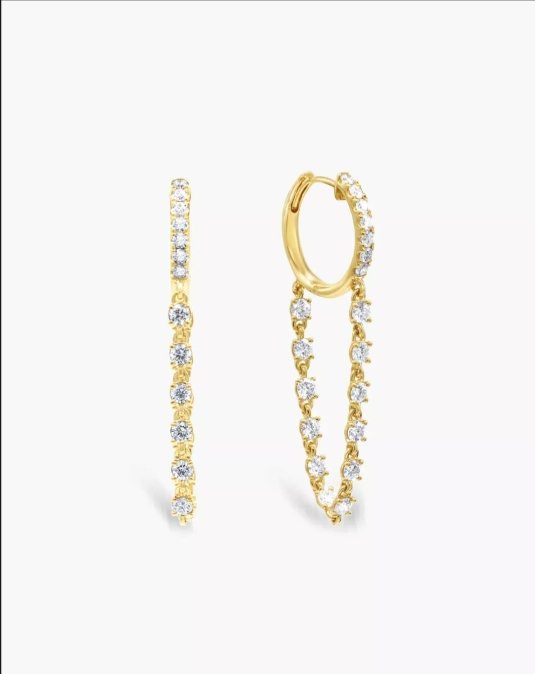 Round Cut Diamond Loop Chain Huggie Earrings 14k Solid Gold Earring Gift For Mom Sister For Sale