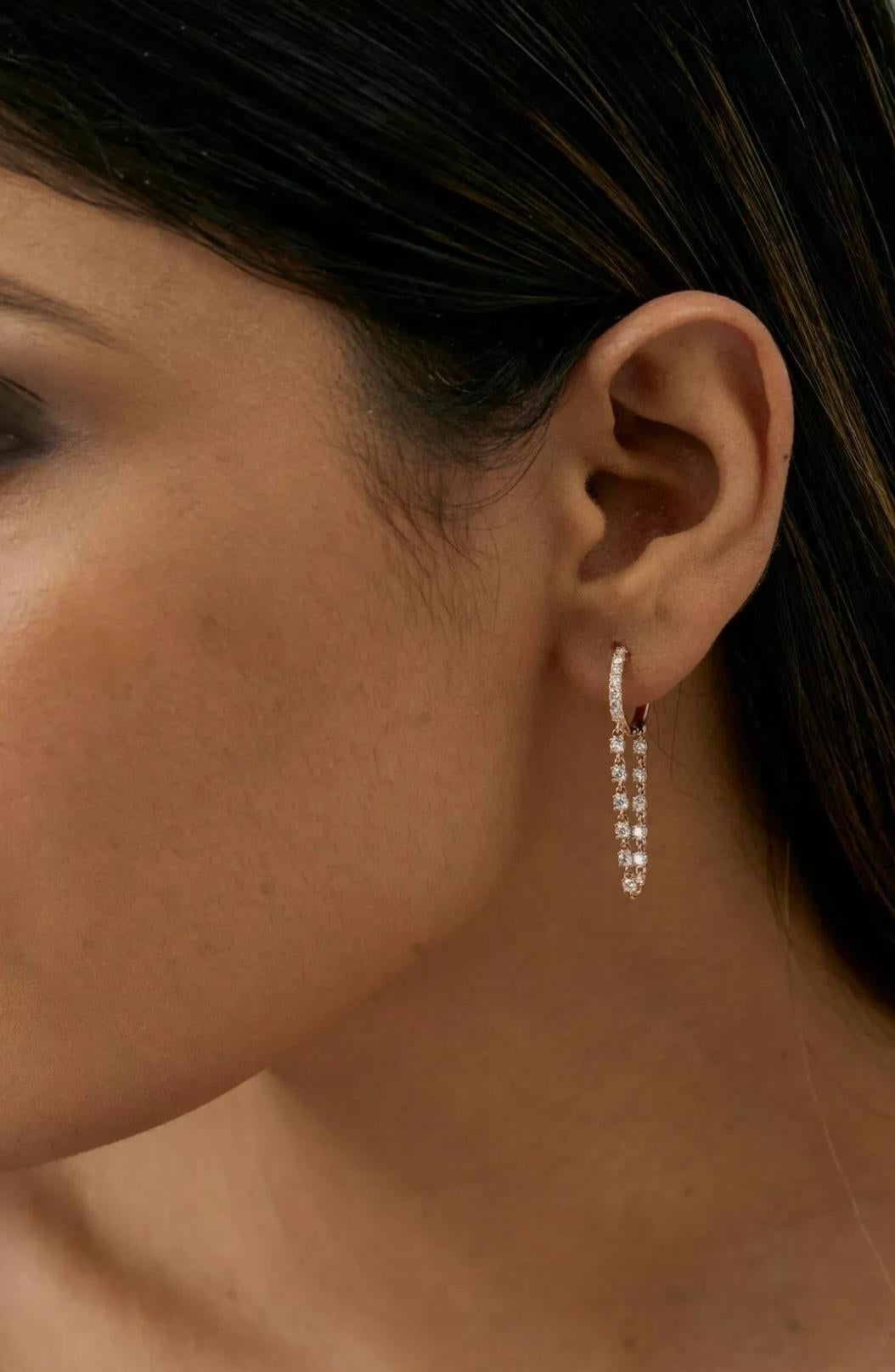 Diamond Loop Chain Huggie Earrings 14k Solid Gold Earring Gift For Mom Sister For Sale 1