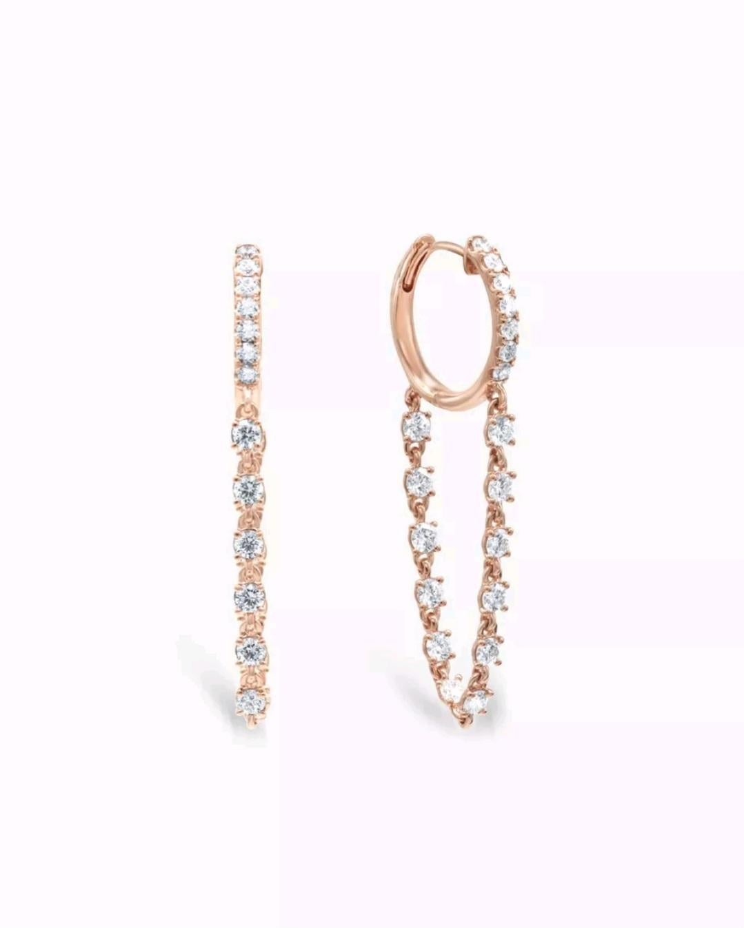 Diamond Loop Chain Huggie Earrings 14k Solid Gold Earring Gift For Mom Sister For Sale 2