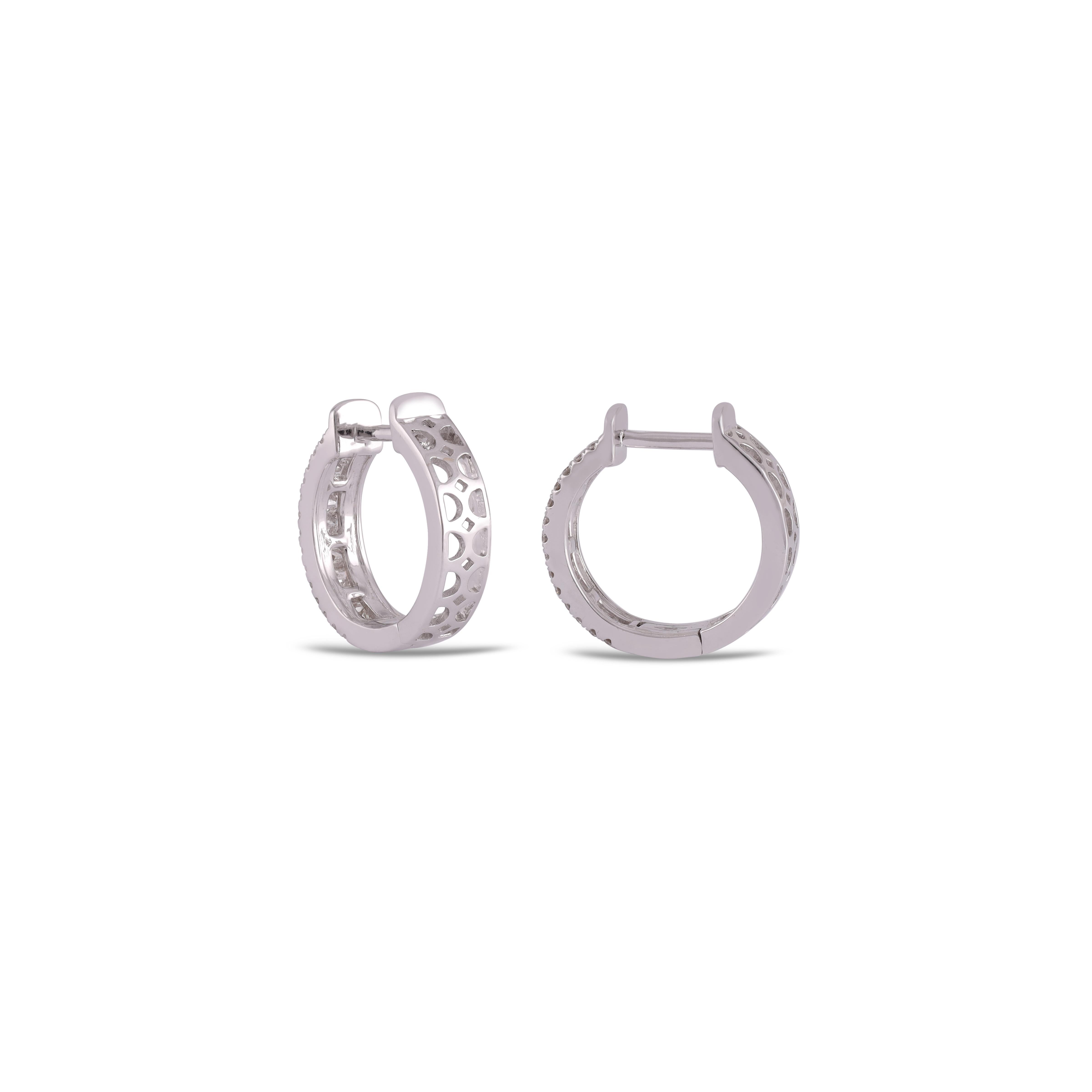 Contemporary Diamond loop Earring Studded in 18 Karat White Gold For Sale