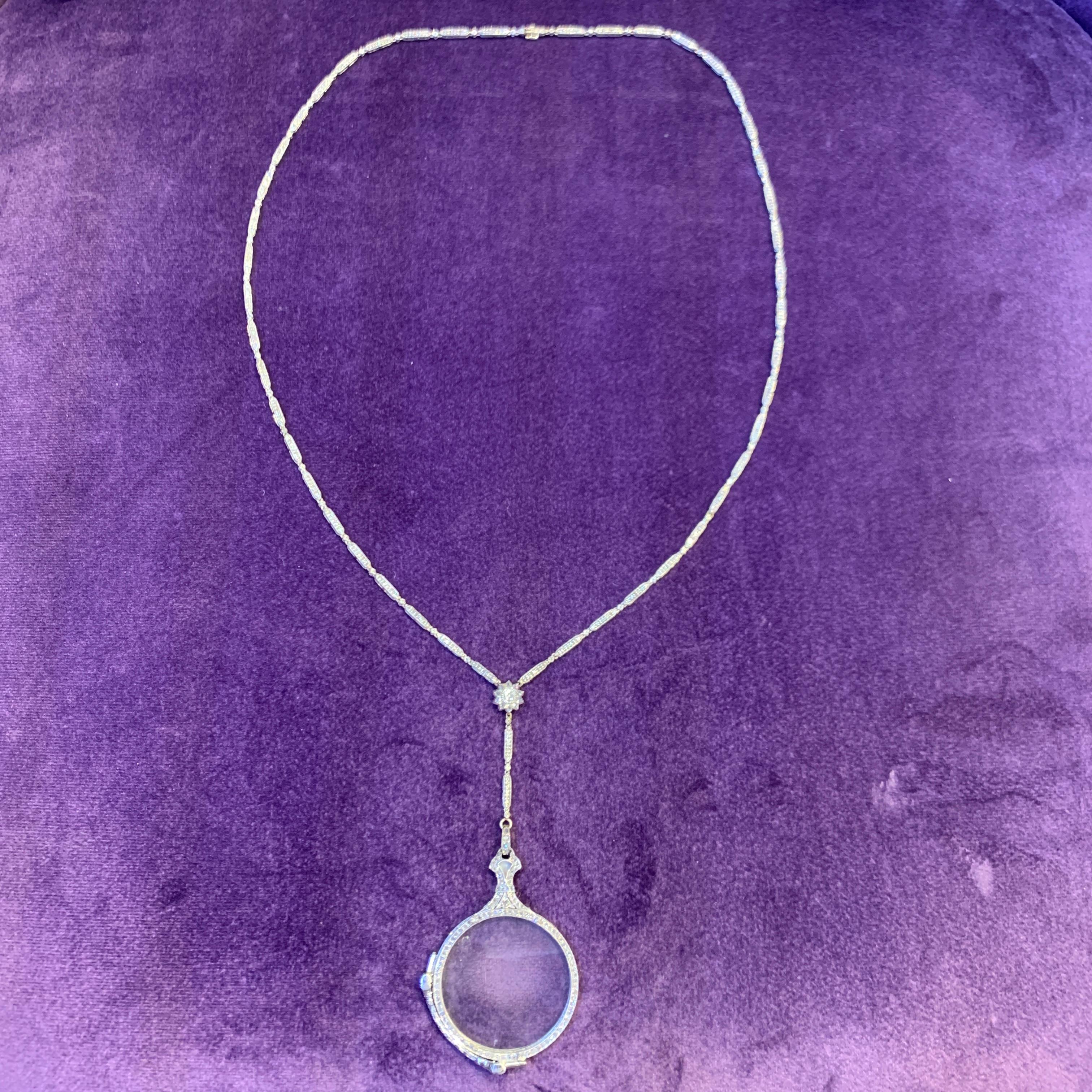 Diamond Lorgnette Necklace In Excellent Condition For Sale In New York, NY