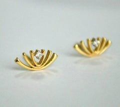 Diamond Lotus Stud Earrings in 14k Gold Floral Everyday Small Screwback Tops