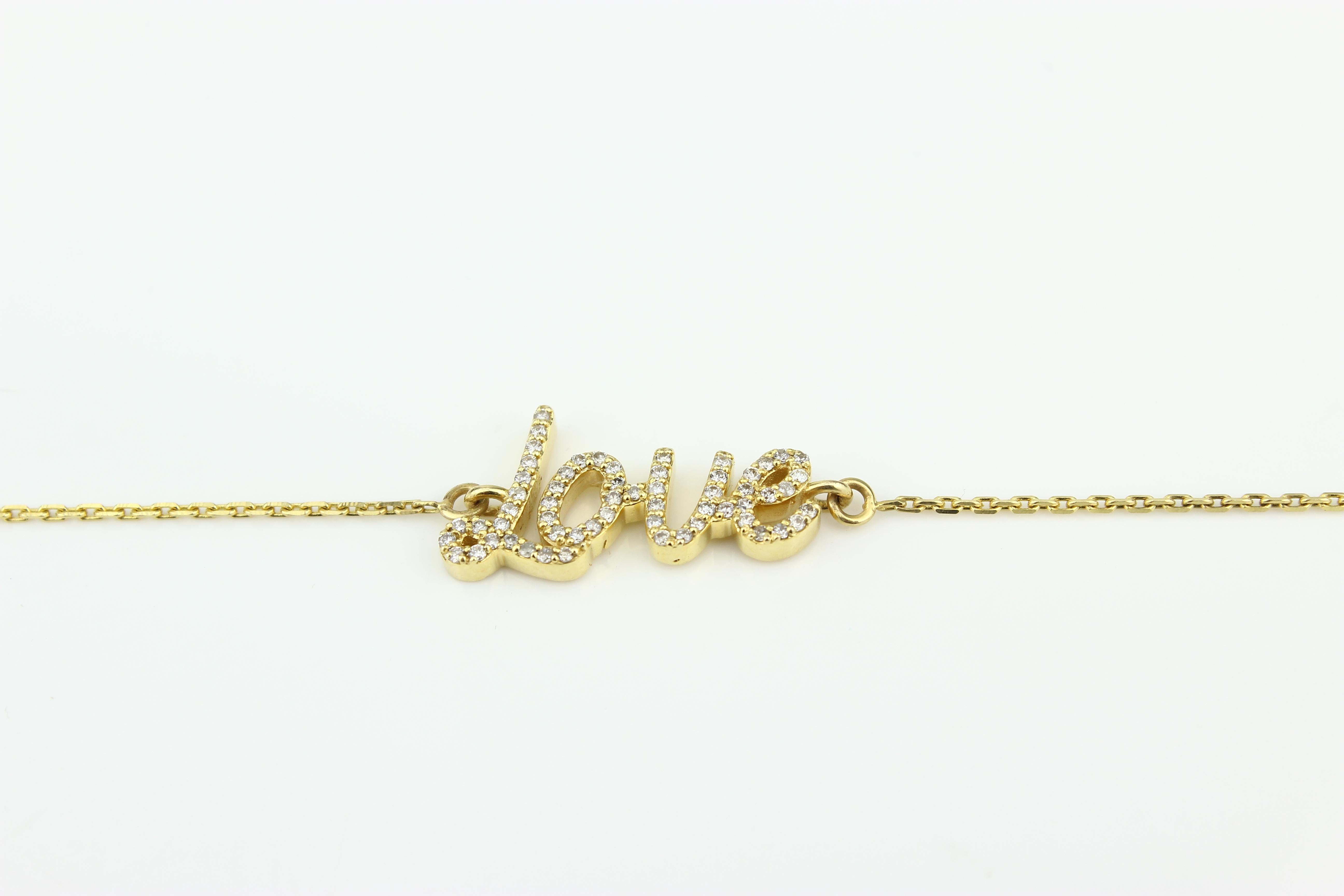 Women's Diamond Love Charm Bracelet in 18k Solid Gold For Sale