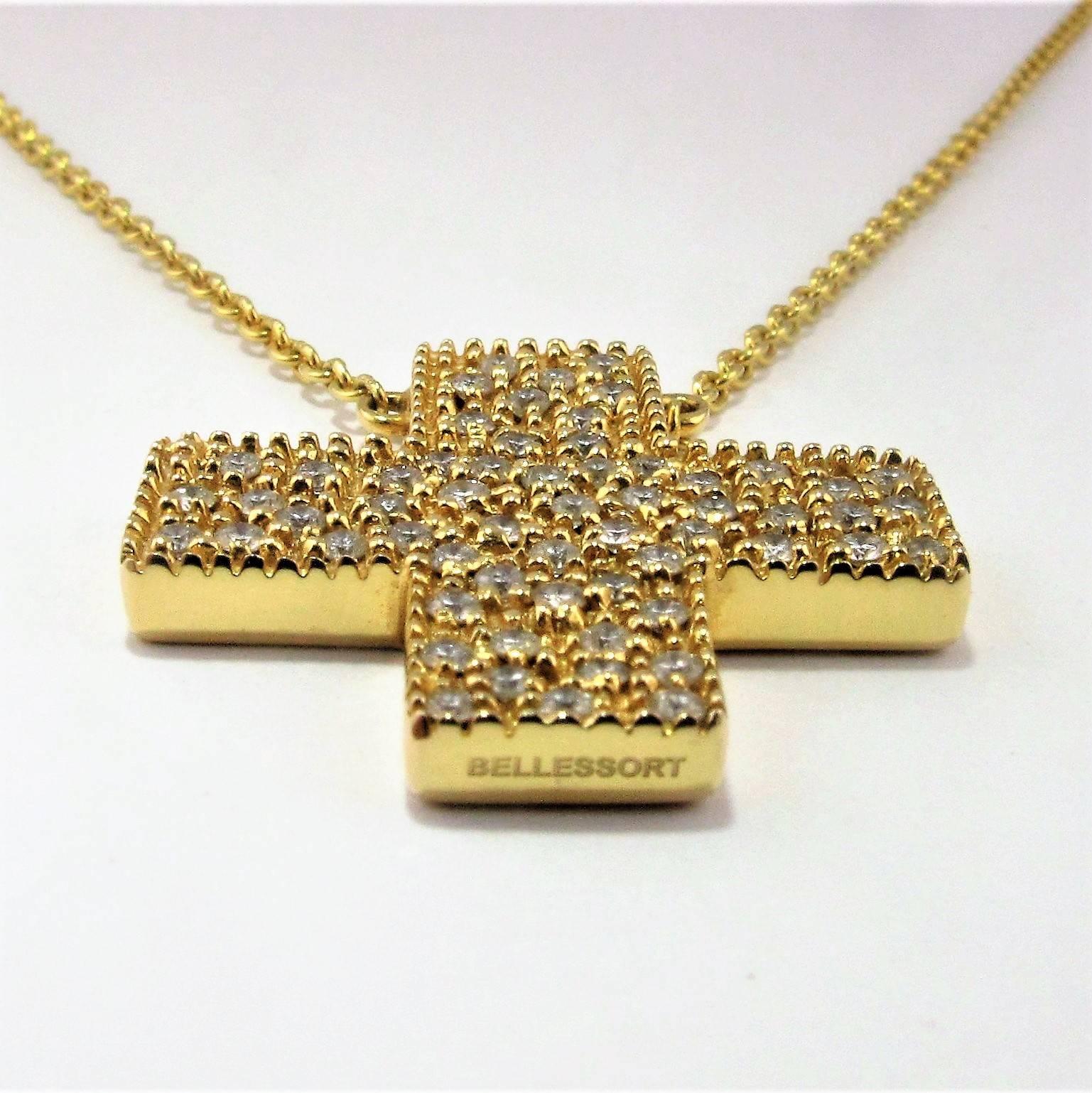 Round Cut Diamond Love Gold Cross Pendant with Magic Diamond Message of Love For Sale