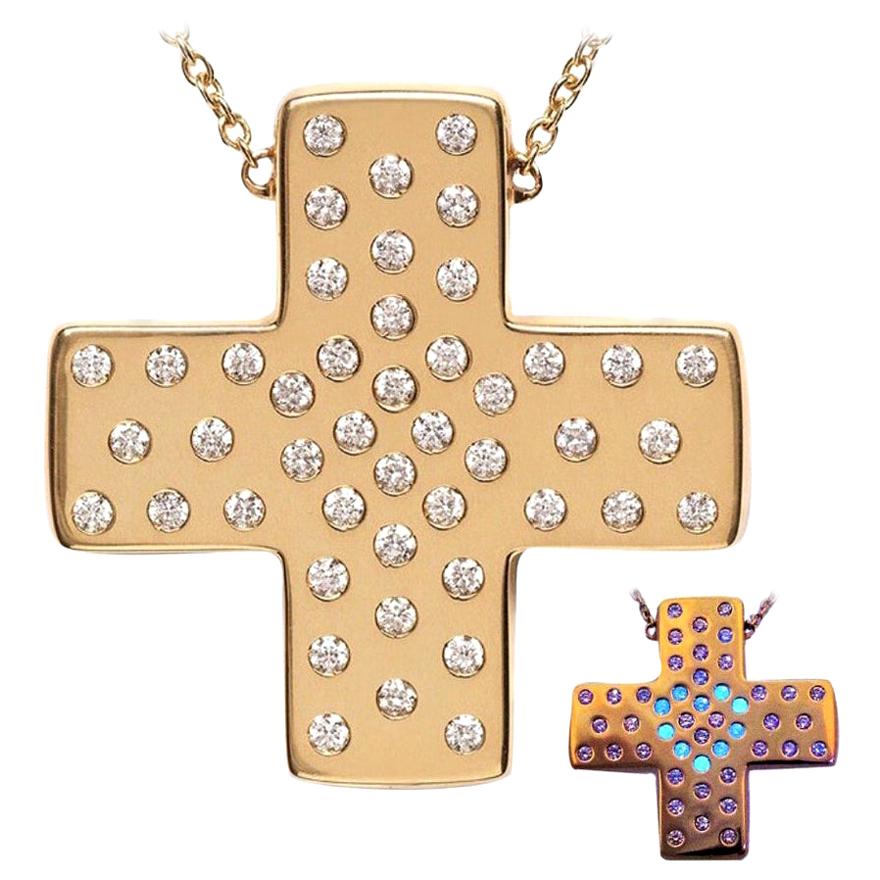 Diamond Love Gold Cross Pendant with Magic Diamond Message of Love For Sale