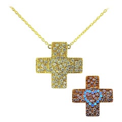 Diamond Love Gold Cross Pendant with Magic Diamond Message of Love