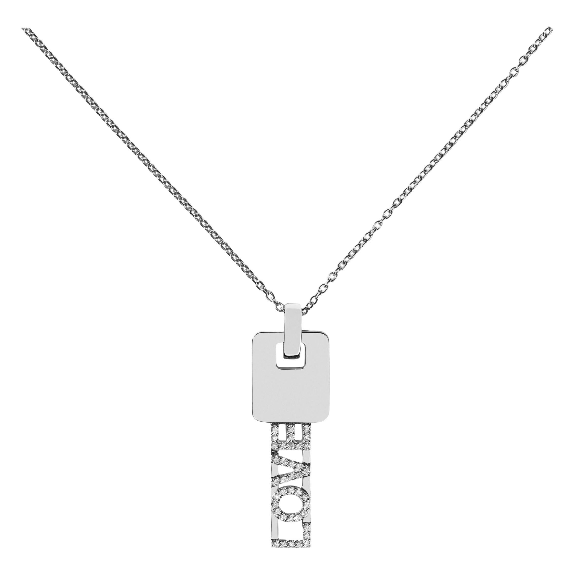 AS29 Diamond Love Key Necklace in 18k White Gold For Sale