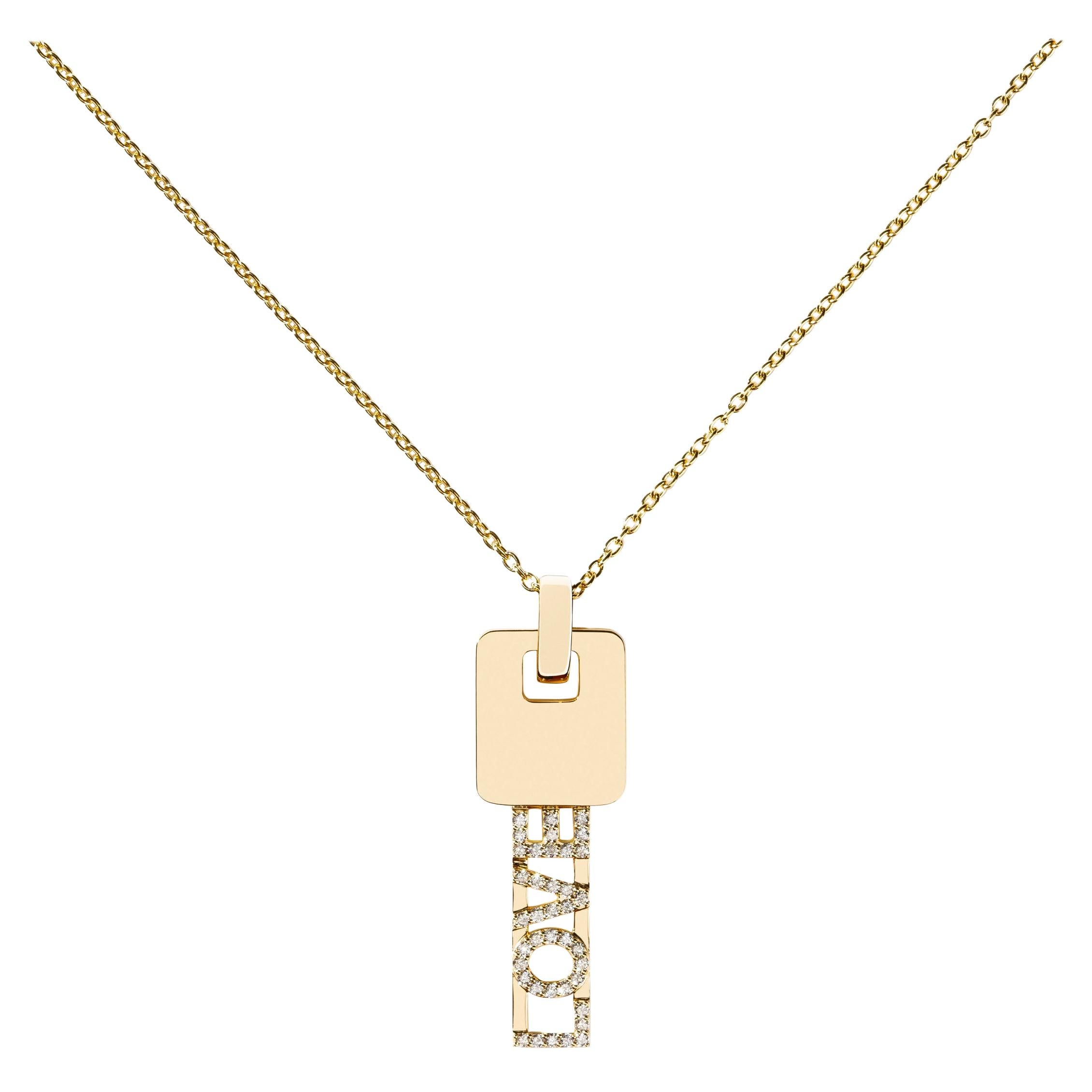 AS29 Diamond Love Key Necklace in 18k Yellow Gold For Sale