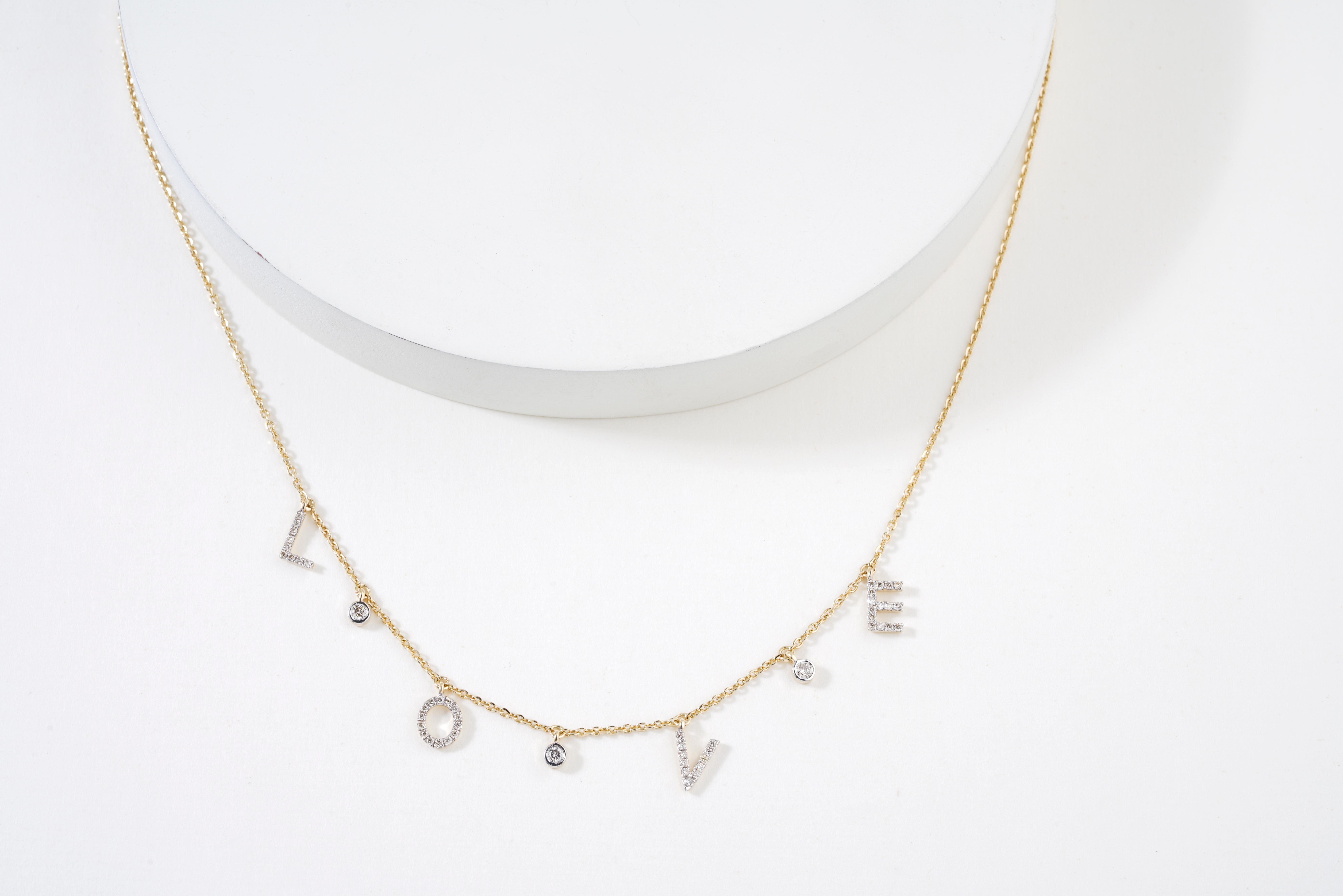 Art Deco Diamond Love Letters Necklace in 18k Solid Gold For Sale