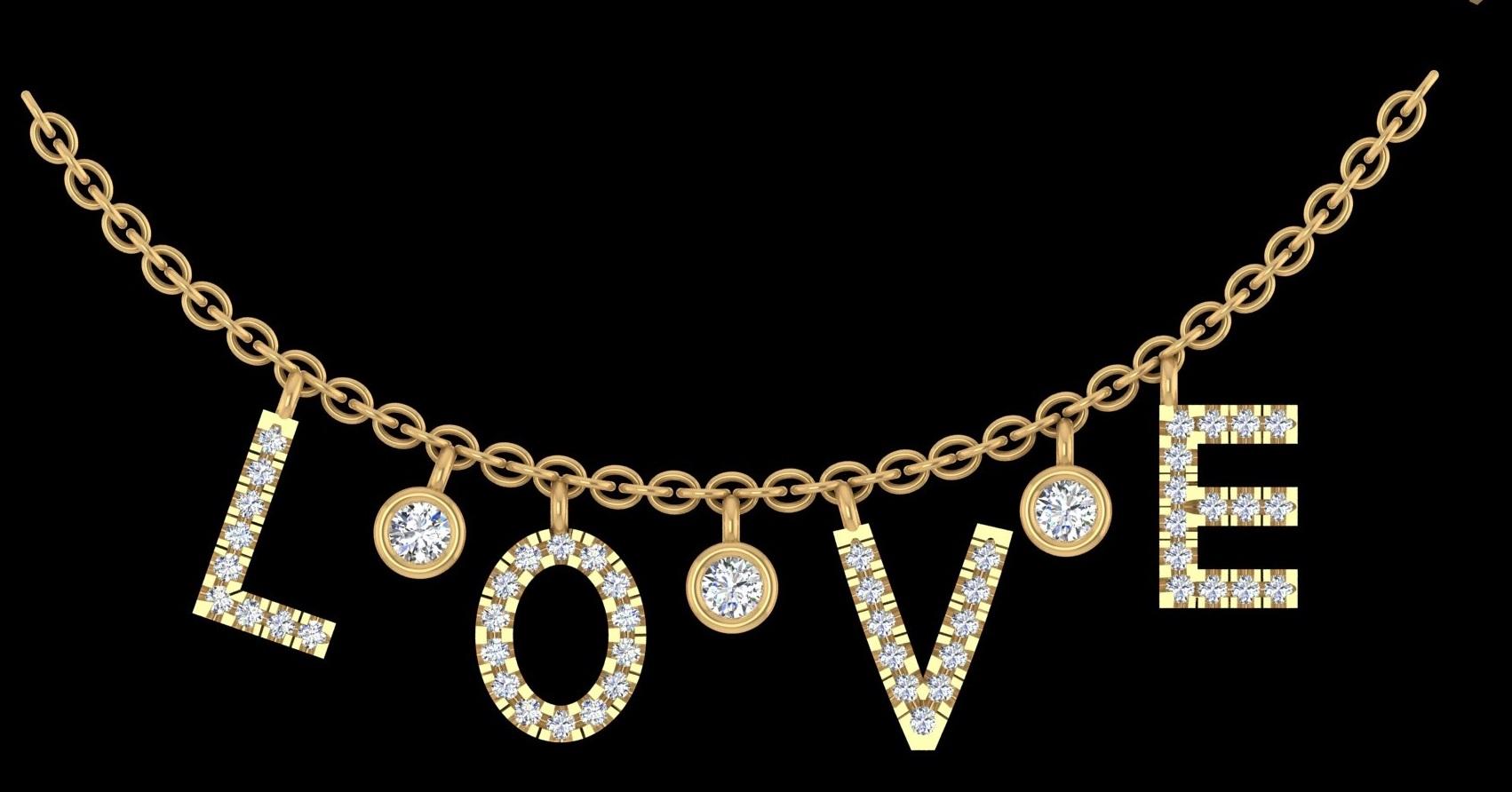 Diamond Love Letters Necklace in 18k Solid Gold For Sale 1