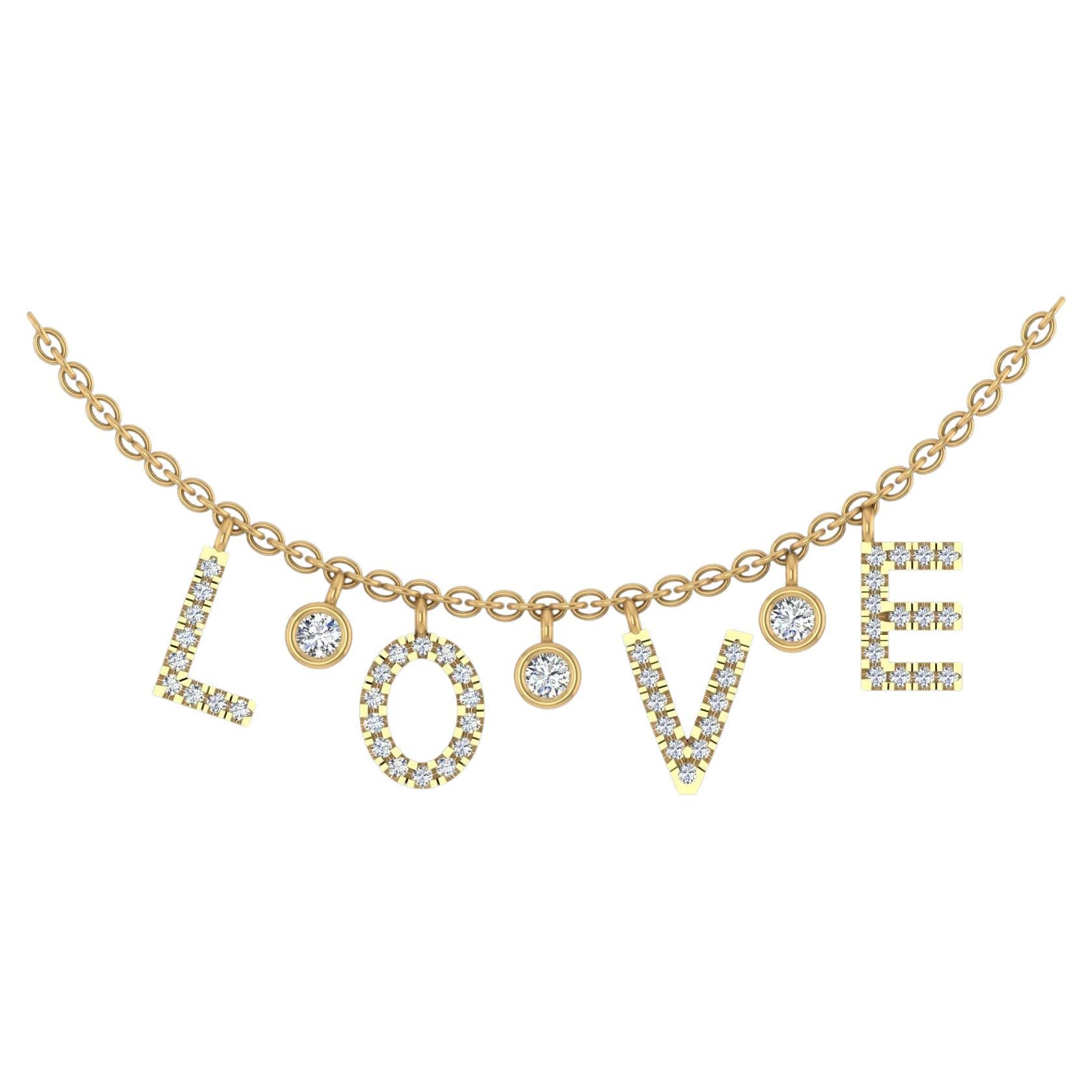 Diamond Love Letters Necklace in 18k Solid Gold For Sale