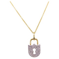 Diamond Love Lock Necklace Pave Diamonds w Chain in 14K Solid Yellow Gold