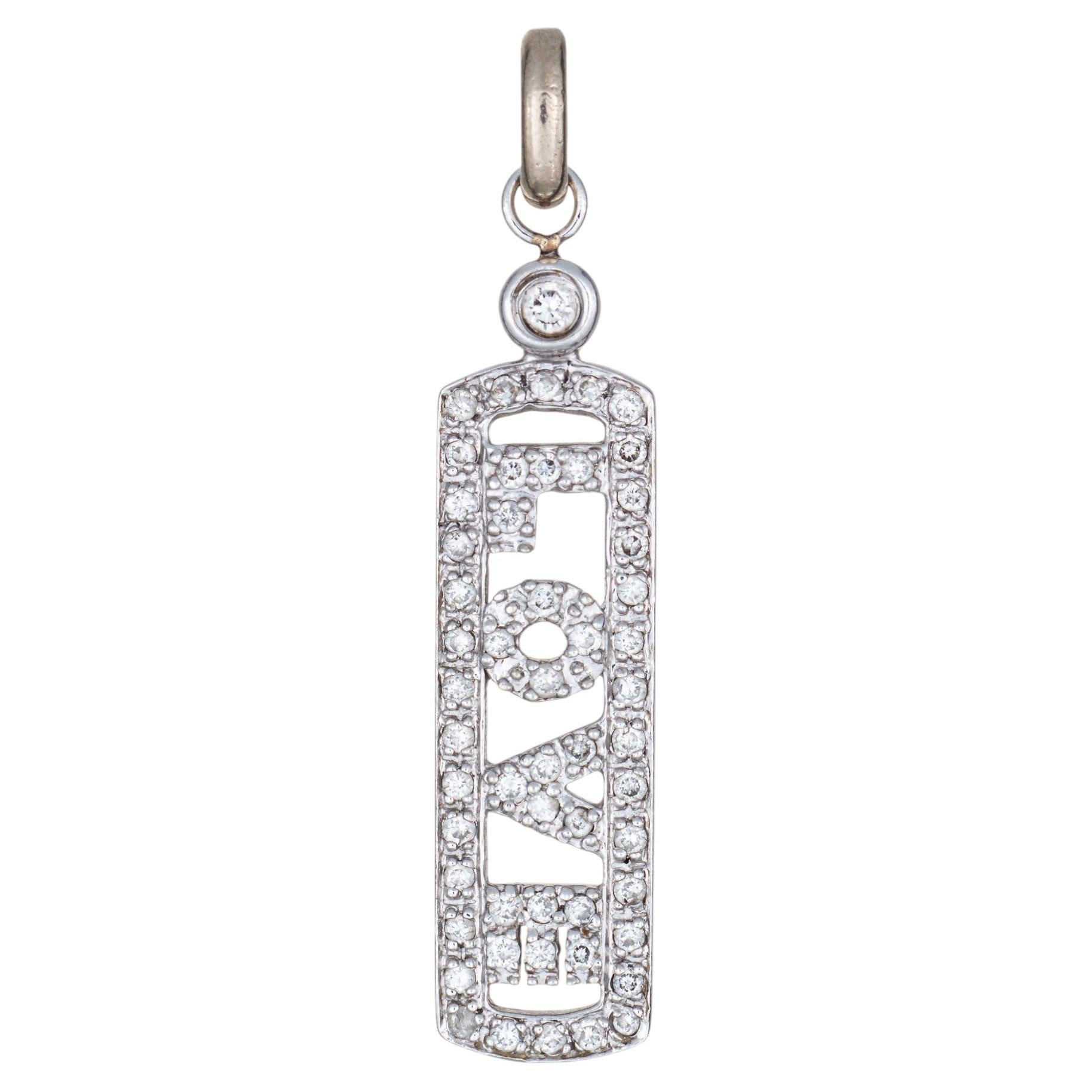 Diamond Love Pendant 14k White Gold Charm Estate Fine Jewelry