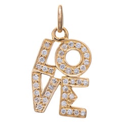 Diamond LOVE Pendant 70s Vintage 14k Yellow Gold Charm Estate Fine Jewelry