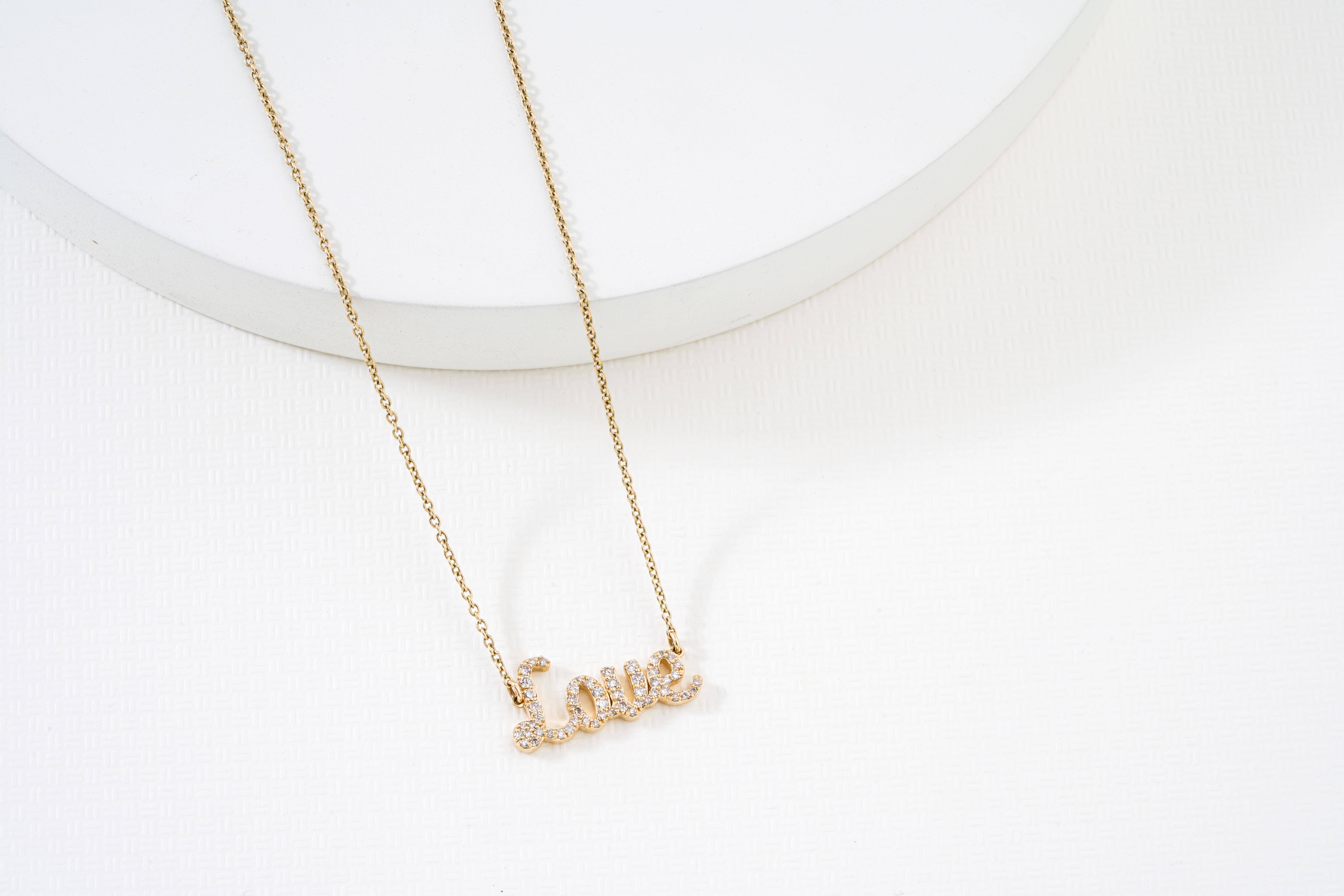 Art Deco Diamond Love Pendant Necklace in 18k Solid Gold For Sale