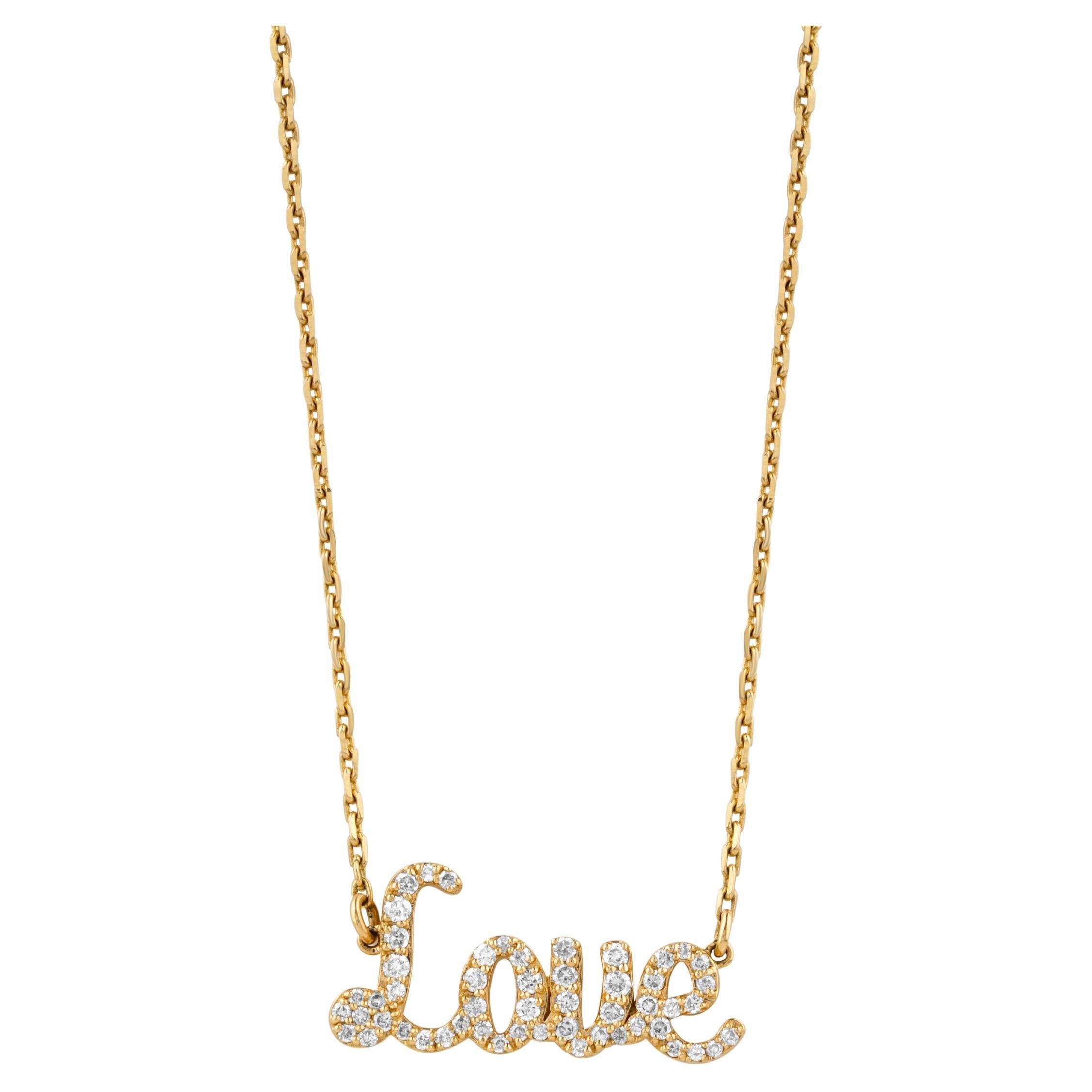 Diamond Love Pendant Necklace in 18k Solid Gold For Sale