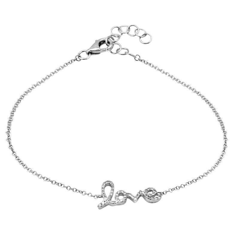 Bracelet script d'amour en or blanc 14 carats et diamants