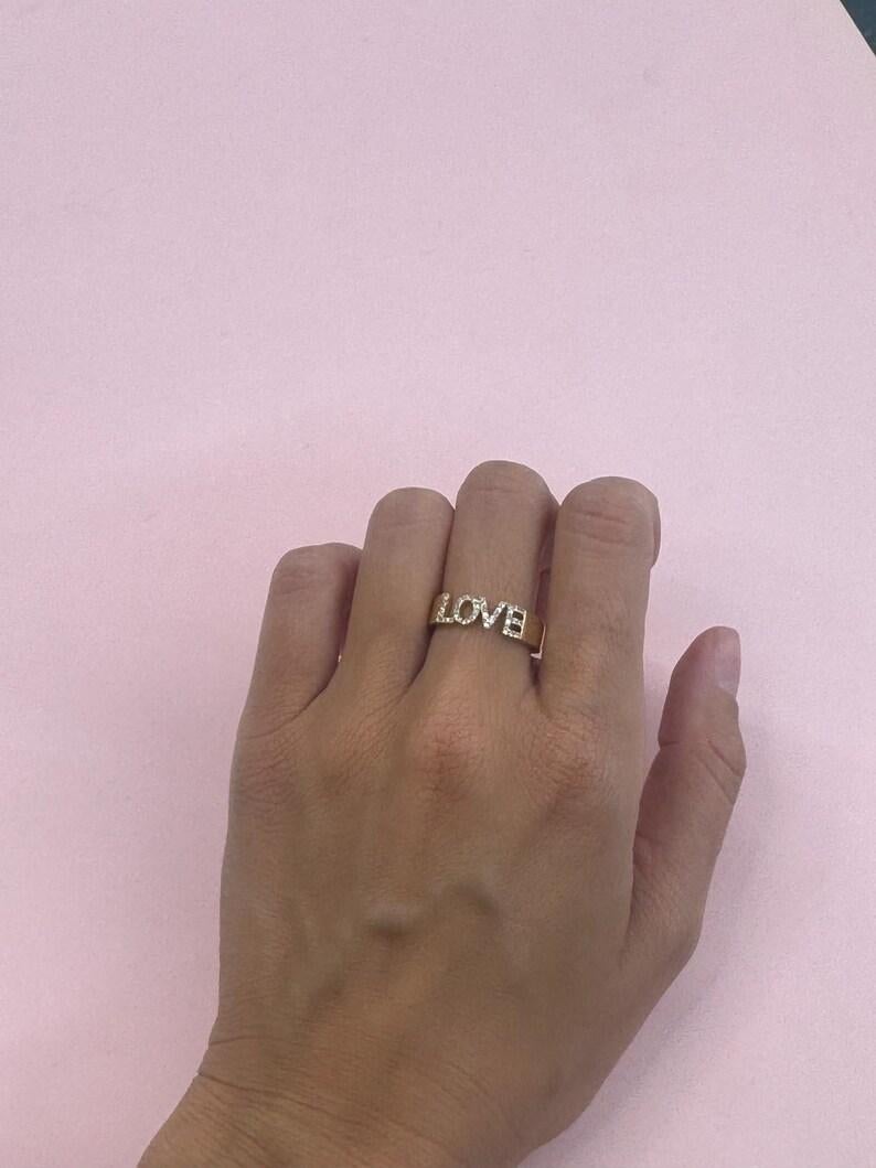Diamond LOVE Statement Band Ring 0.14 Carats 14 Karat Yellow Gold In New Condition For Sale In New York, NY