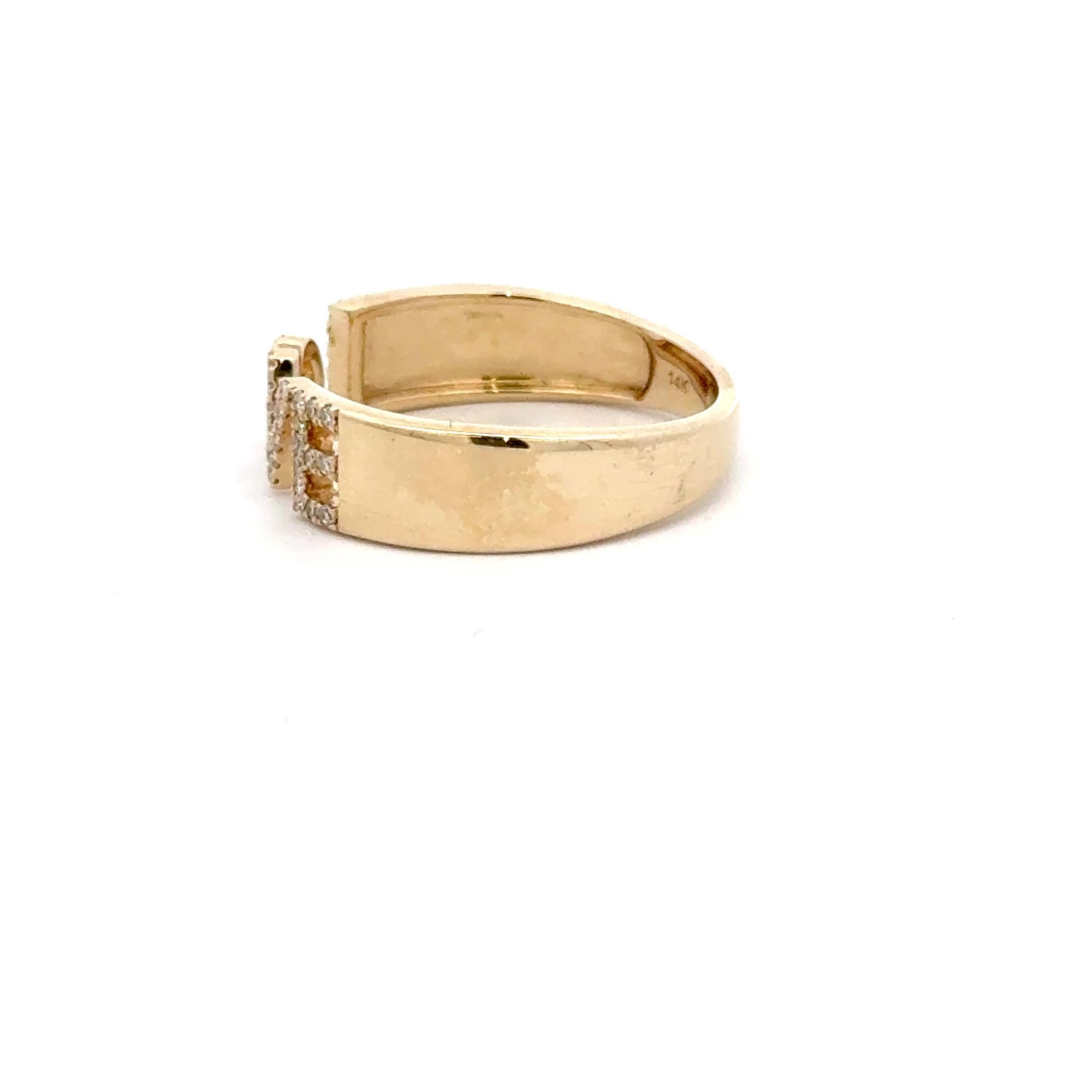 Diamond LOVE Statement Band Ring 0.14 Carats 14 Karat Yellow Gold For Sale 4