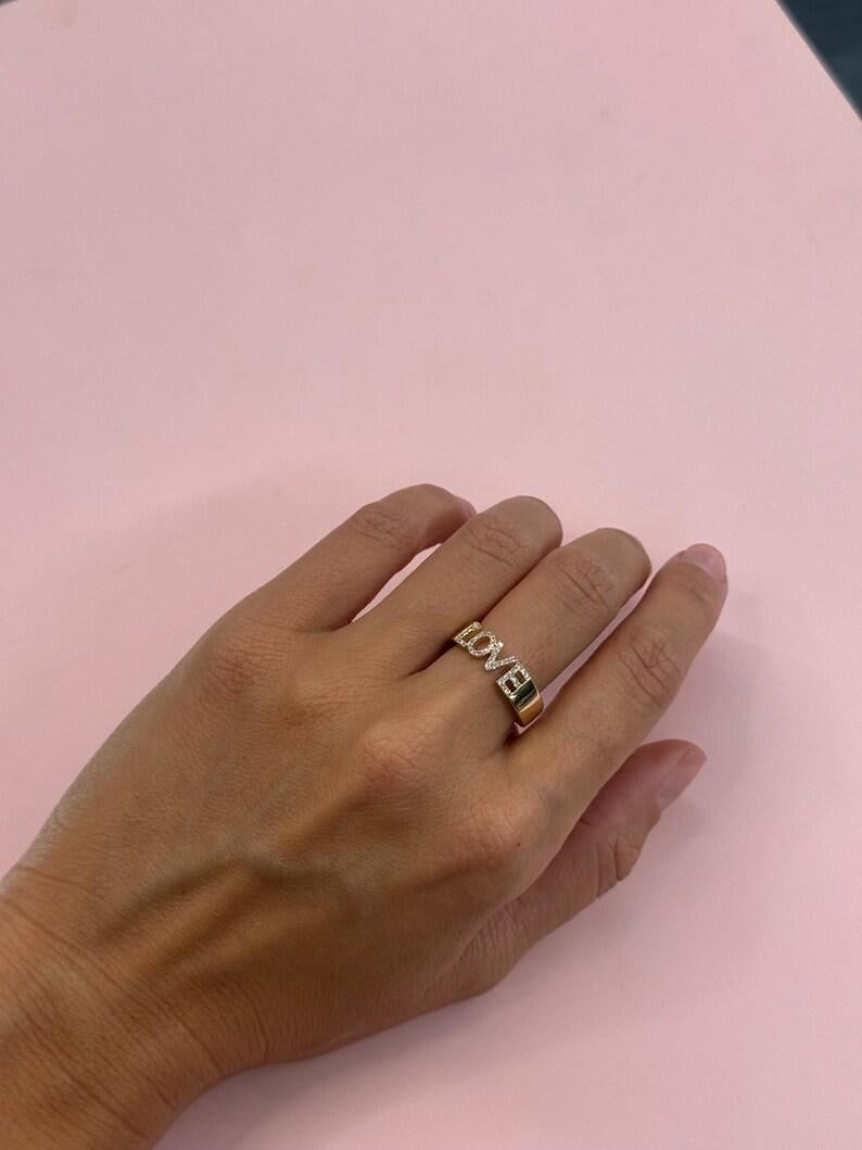 Women's Diamond LOVE Statement Band Ring 0.14 Carats 14 Karat Yellow Gold For Sale