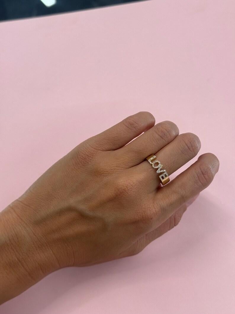Diamond LOVE Statement Band Ring 0.14 Carats 14 Karat Yellow Gold For Sale 2