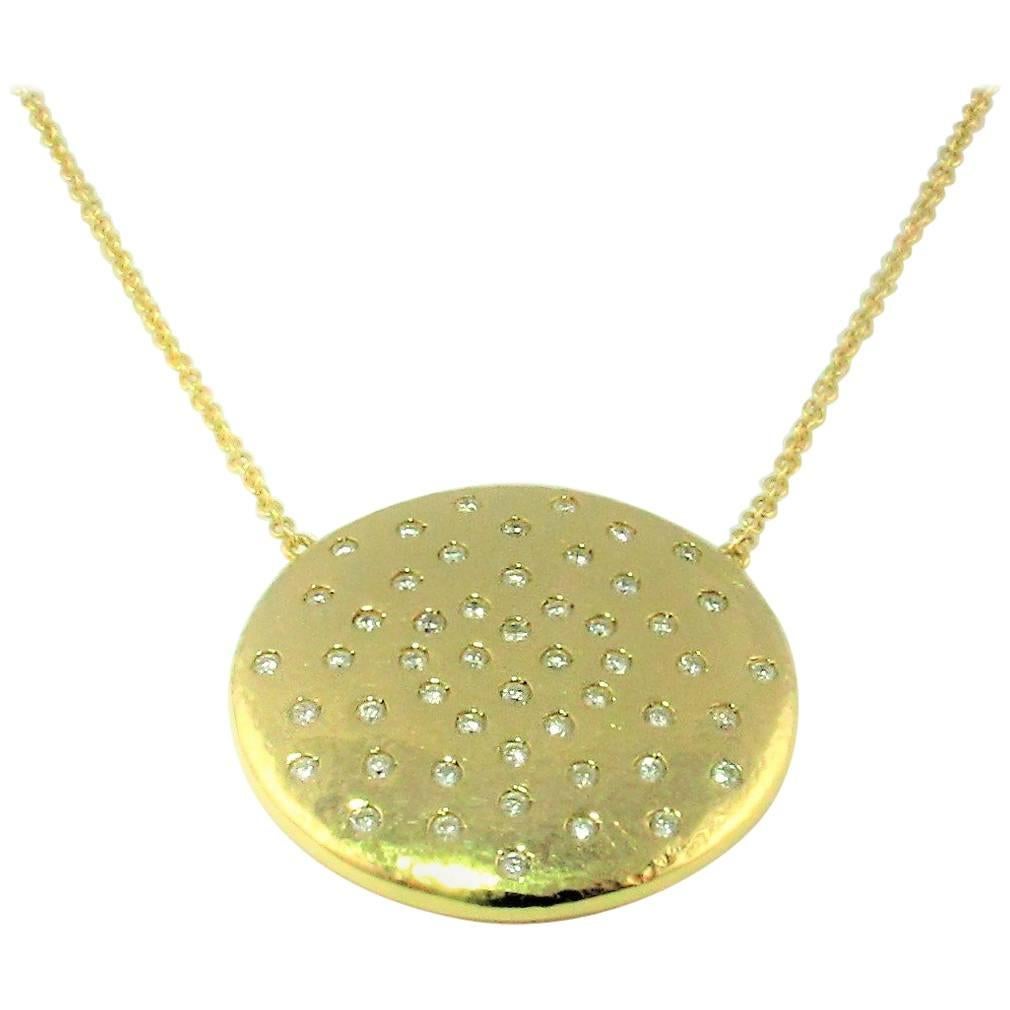 Contemporary Diamond Love Yellow Gold Pendant with Magic Diamond Message of Love For Sale