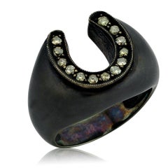 Herradura Artesanal de Plata Oxidada  Anillo de diamantes de la suerte