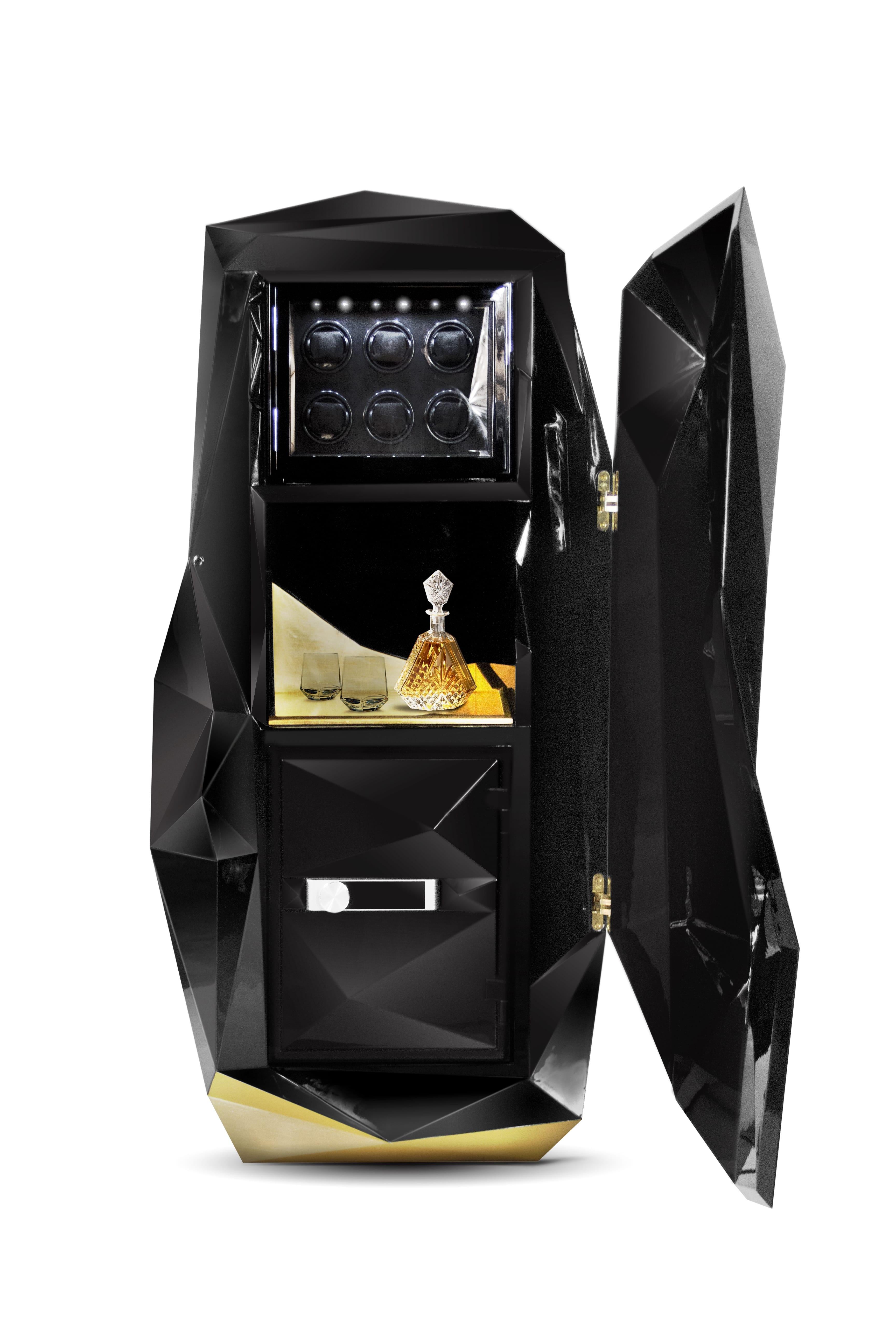 Modern Diamond Luxury Safe in Lacquered Fiberglass and Gold Leaf Detail For Sale