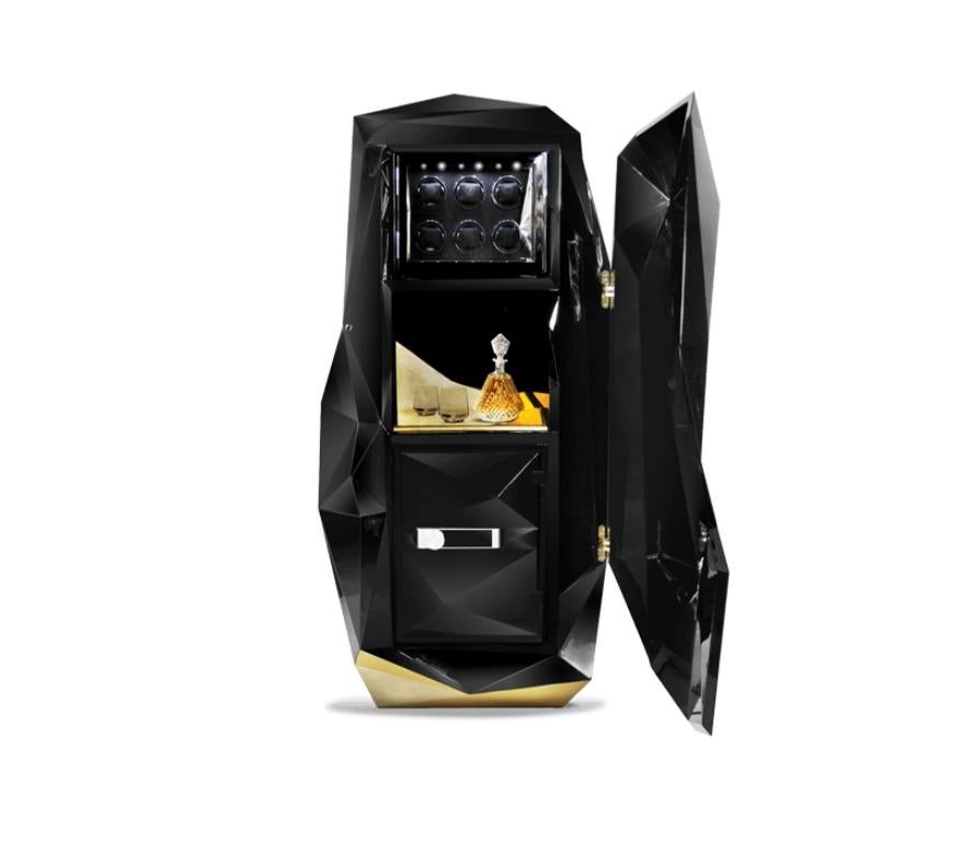 Modern Diamond Luxury Safe in Lacquered Fiberglass and Gold Leaf Detail by Boca do Lobo For Sale