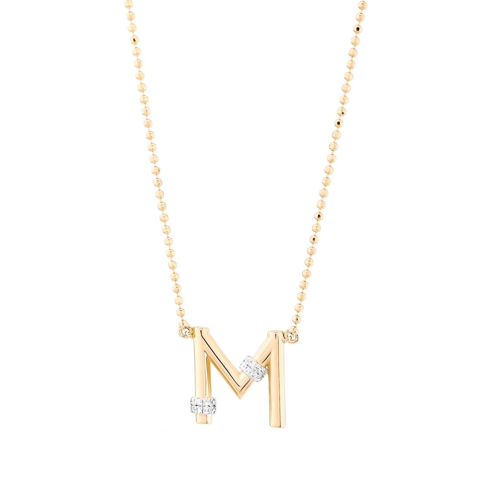 Diamond M Letter Pendant Necklace, 14K 