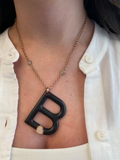 Diamond & Mahogany B Pendant Necklace 18k Rose Gold