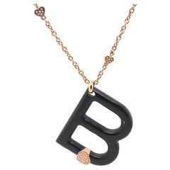 Collier pendentif B en or rose 18 carats avec diamants et acajou