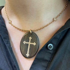 Diamond & Mahogany Cross Pendant Necklace 18k Rose Gold